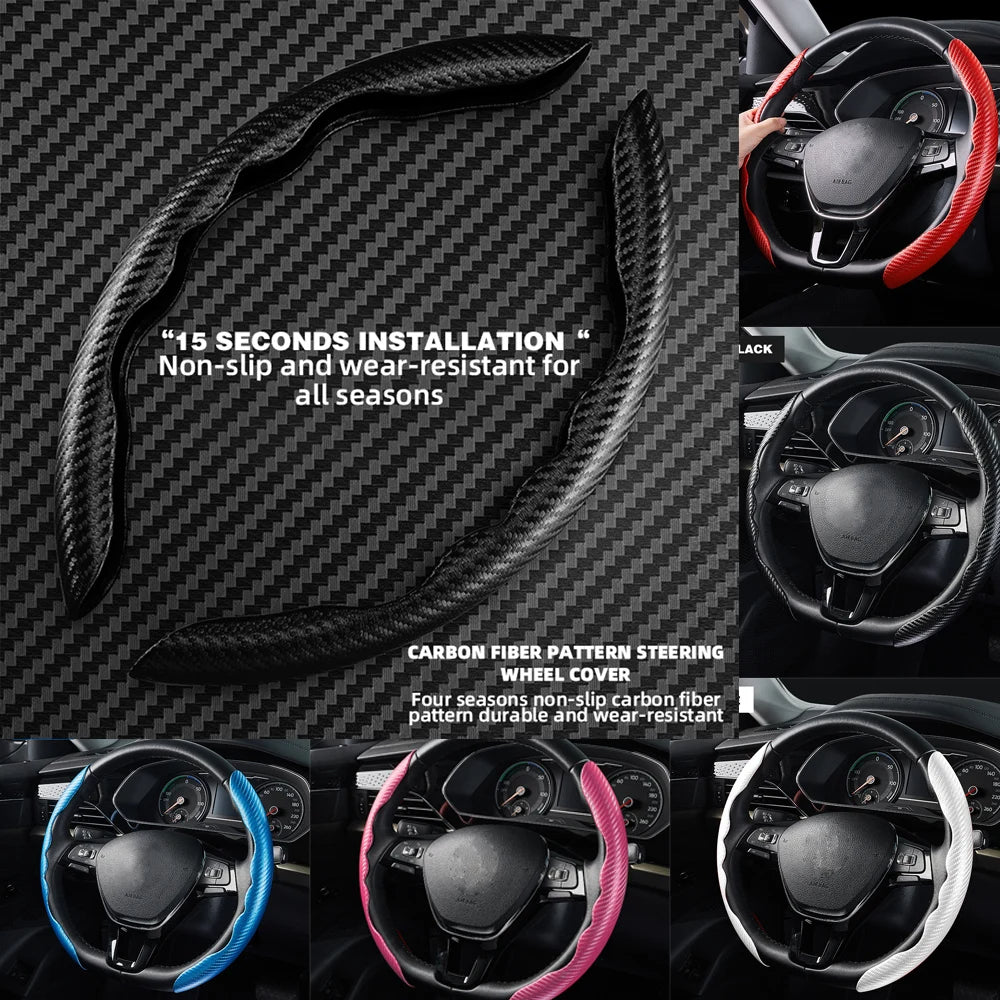 Universal Non-Slip Carbon Fiber Steering Wheel Cover – Anti-Skid Booster Grip for Cars (SP1) - Delicate Leather