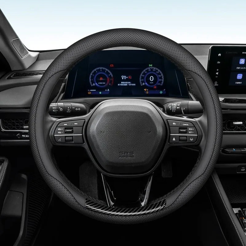 Universal Leather Steering Wheel Cover 38cm O/D Type – Non-Slip Breathable Car Interior Accessory - Delicate Leather