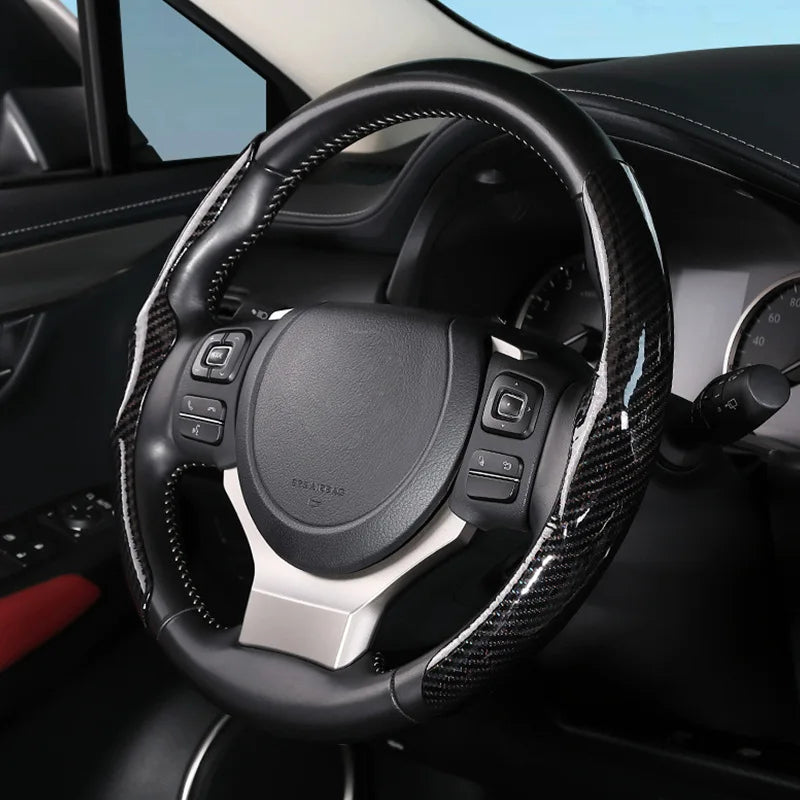 36cm Carbon Fiber Steering Wheel Cover – Non-Slip, Ultra-Thin, Sports Type D Car Handle Cover - Delicate Leather