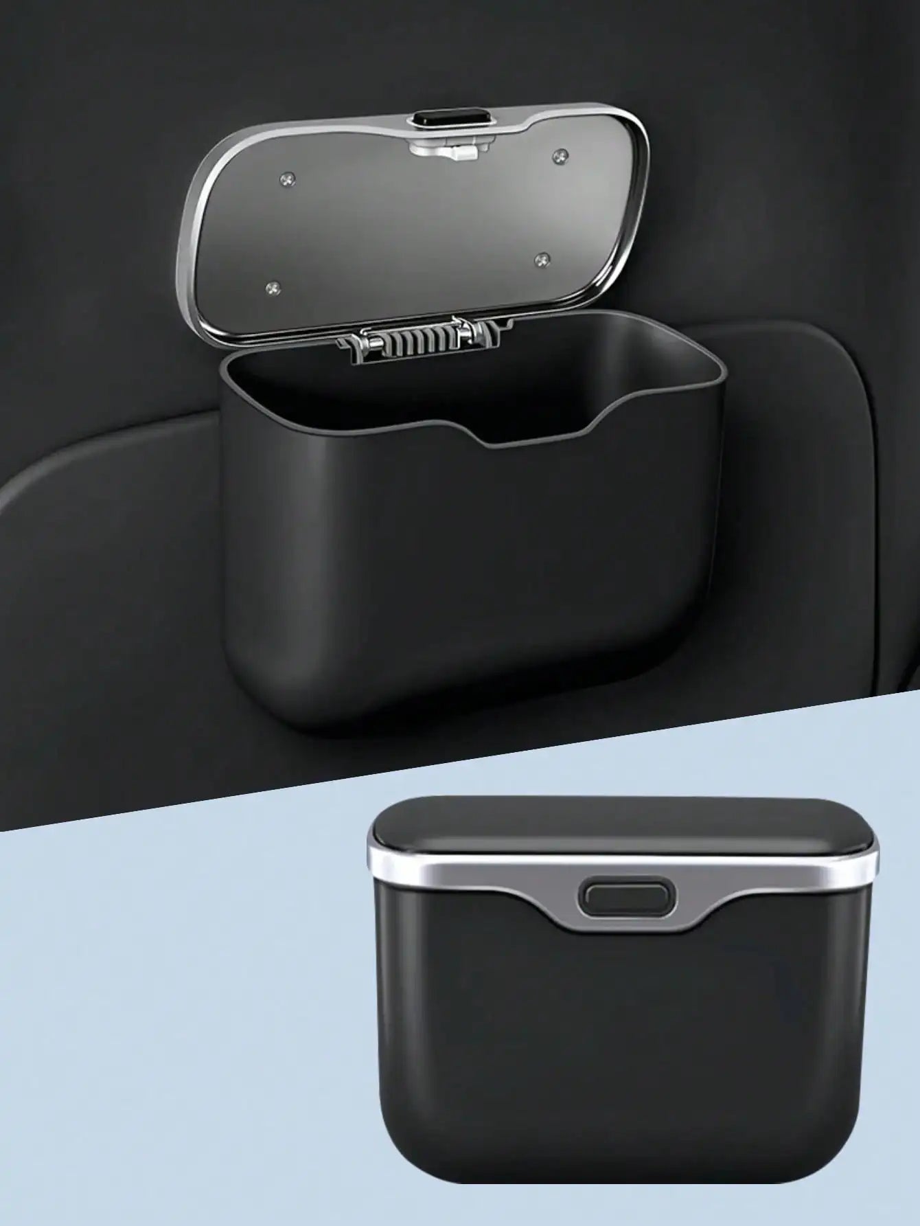 Multi-Functional Car Trash Bin – ABS Vehicle Trash Can & Storage Organizer - Delicate Leather