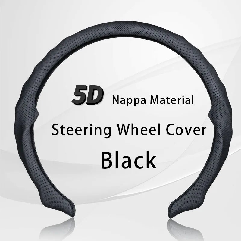Ultra-Thin Nappa Leather Steering Wheel Cover with Breathable Strap Holes Non-Slip Universal Fit - Delicate Leather