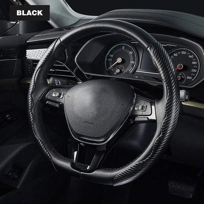 Universal Non-Slip Carbon Fiber Steering Wheel Cover – Anti-Skid Booster Grip for Cars (SP1) - Delicate Leather