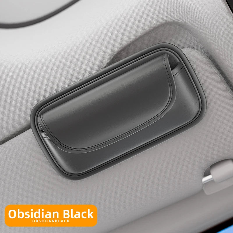 PU Leather Car Sunglasses Holder – Portable Sun Visor Eyeglass Case, Universal Fit - Delicate Leather