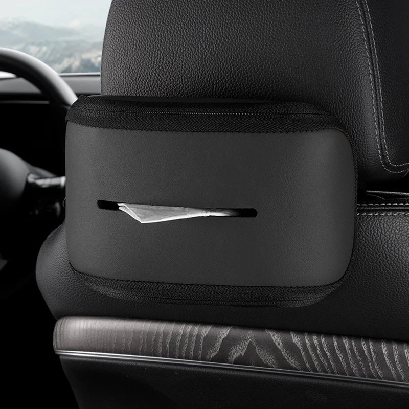 Leather Car Tissue Bag Holder – Universal Armrest & Seat Back Mounted Paper Box Organizer - Delicate Leather