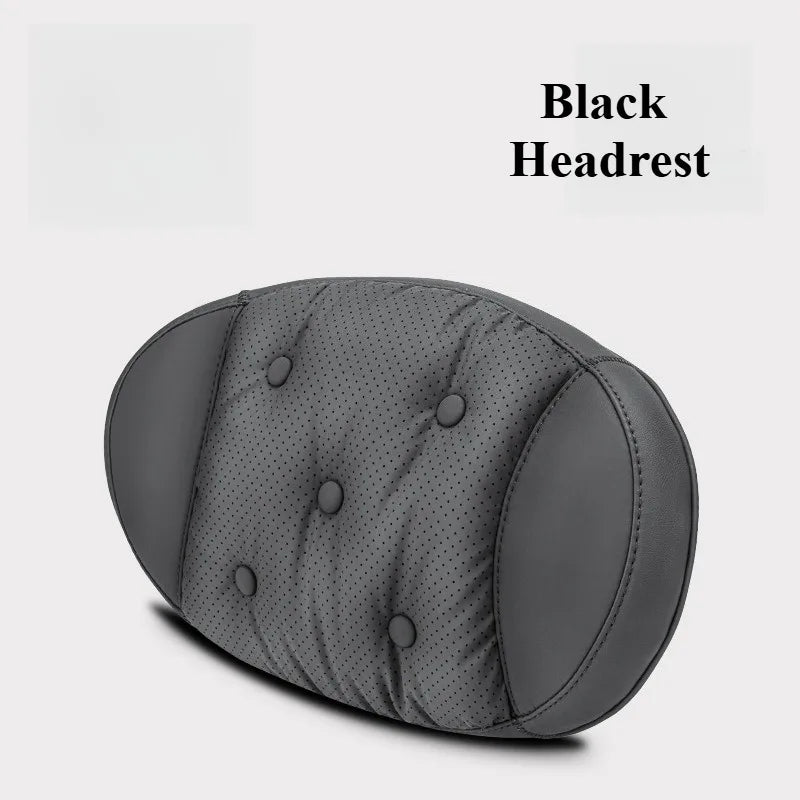 Universal Car Headrest & Lumbar Support Cushion – Nappa Leather Neck and Lumbar Pillows for Comfort - Delicate Leather