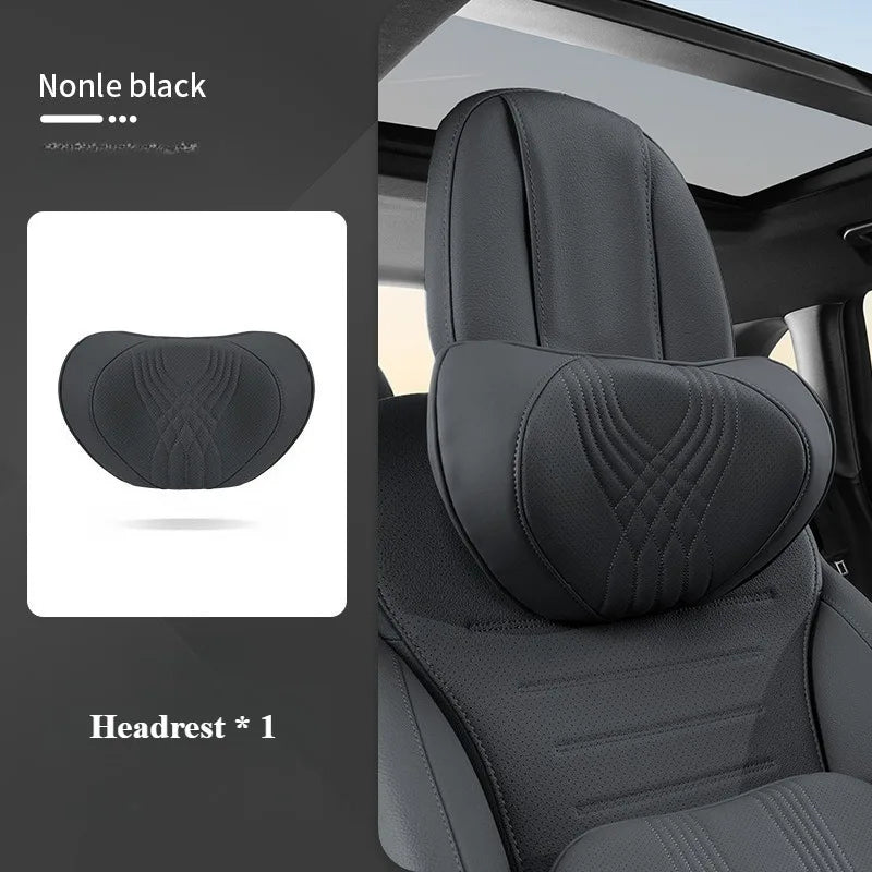Nappa Leather Car Neck Pillow and Seat Pillow - Soft Headrest Lumbar Support for Comfortable Driving - Auto Accessories - Delicate Leather