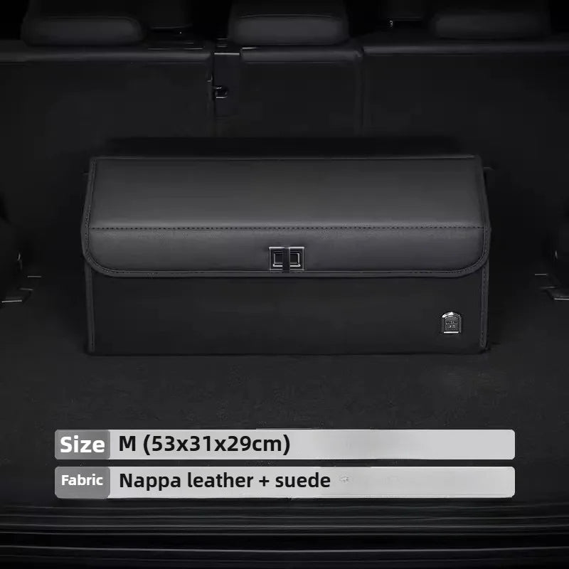 Light Luxury Suede Car Trunk Storage Box - Large Capacity Foldable Car Trunk Organizer - Adjustable Car Storage Organizer Box - Delicate Leather
