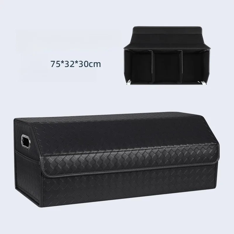 Multi-Functional Folding Trunk Organizer with Nappa Leather - Universal Fit, Waterproof, and Collapsible Design