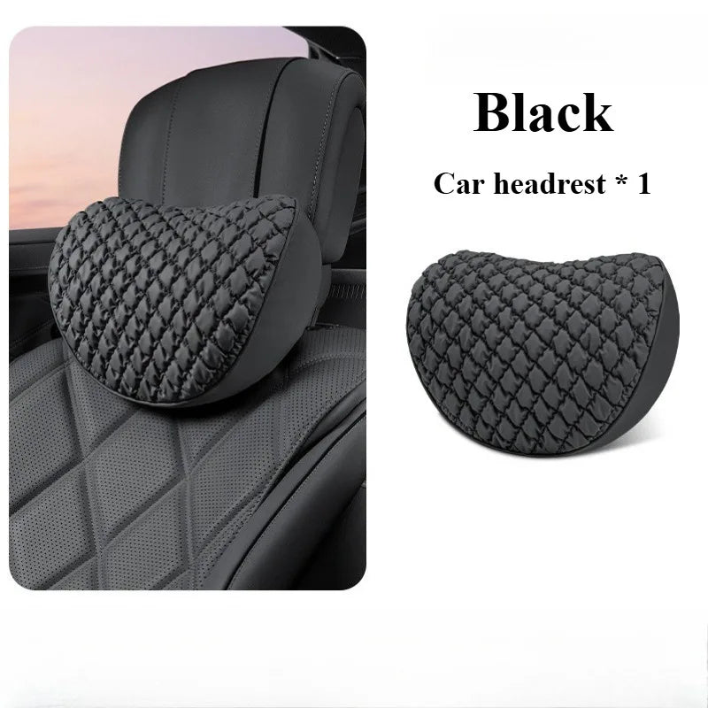 Luxury Leather Car Neck & Lumbar Pillow Set – Ergonomic Memory Foam Headrest and Waist Support for Auto Seats - Delicate Leather