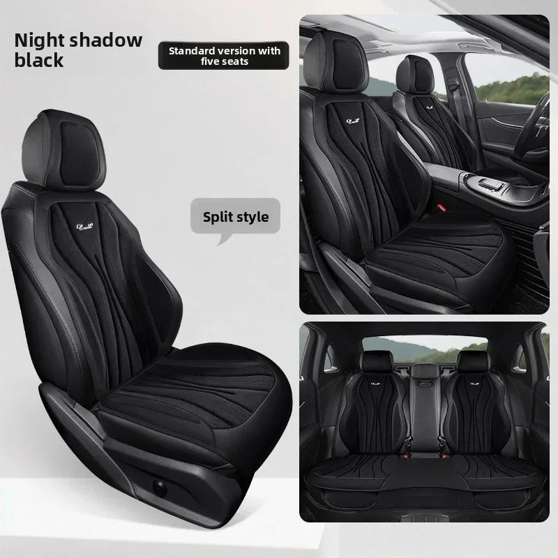 Luxury Suede Leather Car Seat Cover – Full Set Non-Slip Seat Cushion, Universal Car Interior Protection - Delicate Leather