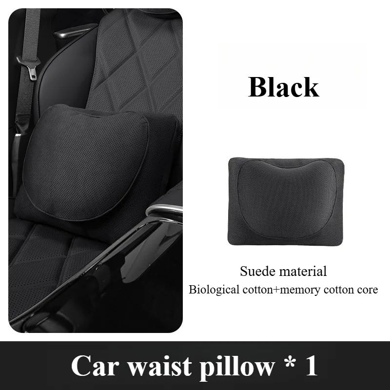 Suede Car Neck and Lumbar Support Set – Universal Ergonomic Headrest & Waist Pillow for Auto Seats - Delicate Leather