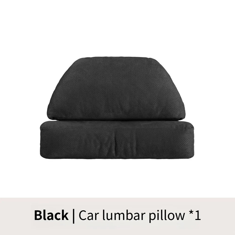 Suede Car Headrest and Lumbar Pillow Set – Universal Neck and Waist Support Cushions for Car Seats - Delicate Leather