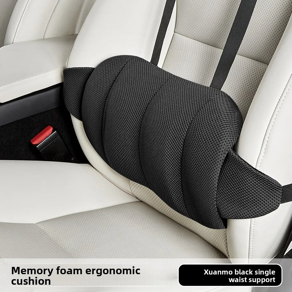 Memory Foam Car Waist Support Cushion – Ergonomic Driving Lumbar Pillow for Back Support & Comfort - Delicate Leather