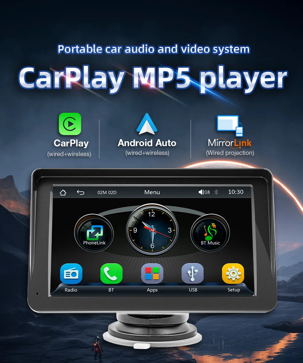 7-Inch Portable Car Radio – B5300 CarPlay & Android Auto Multimedia Video Player with USB AUX for Rear View Camera 21 - Delicate Leather
