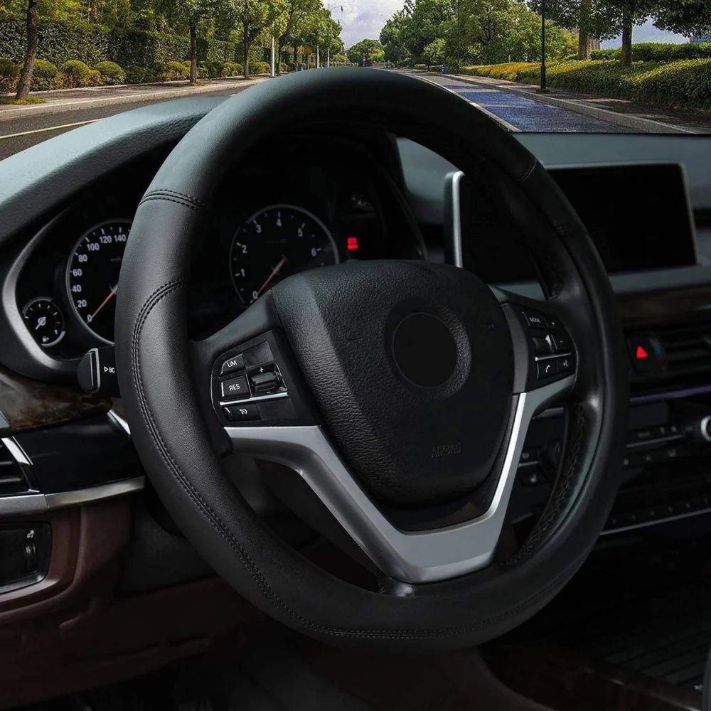 Nappa Leather Steering Wheel Cover – Soft Sweat-Absorbent Grip, Universal Fit, All-Season Use - Delicate Leather