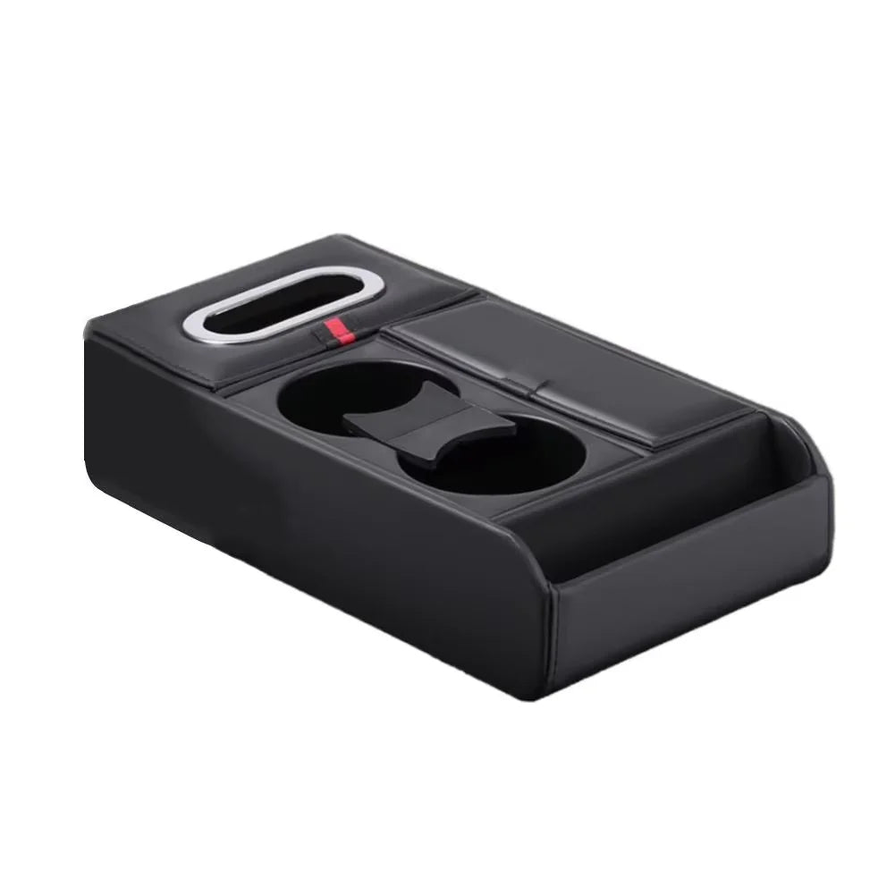 Car Armrest Storage Box with Cup Holder – Center Console Organizer Pad - Delicate Leather