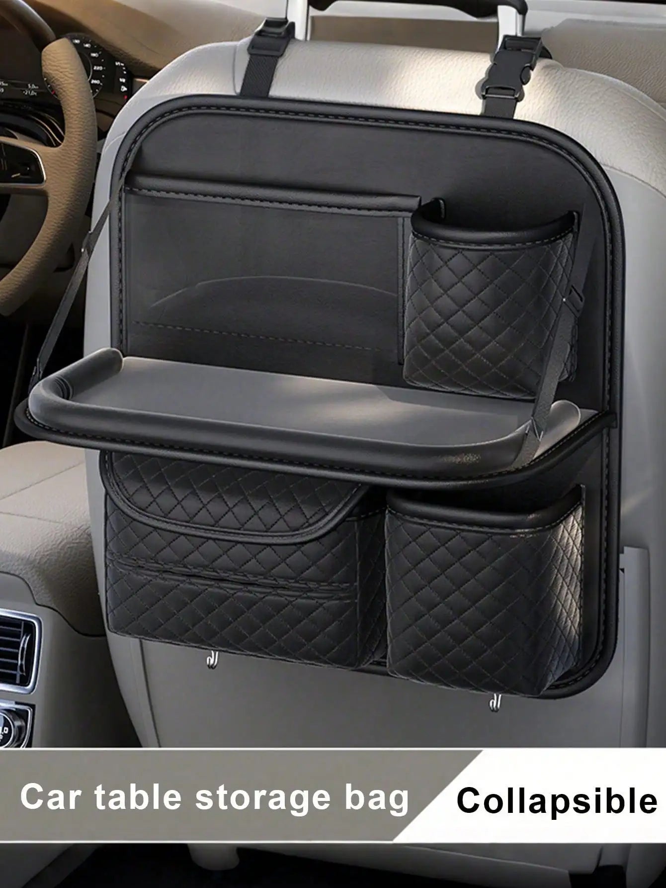 PU Leather Car Backseat Organizer – Multi-Functional Seat Back Storage Bag, Hanging Pouch for Phones, Bottles & Accessories - Delicate Leather