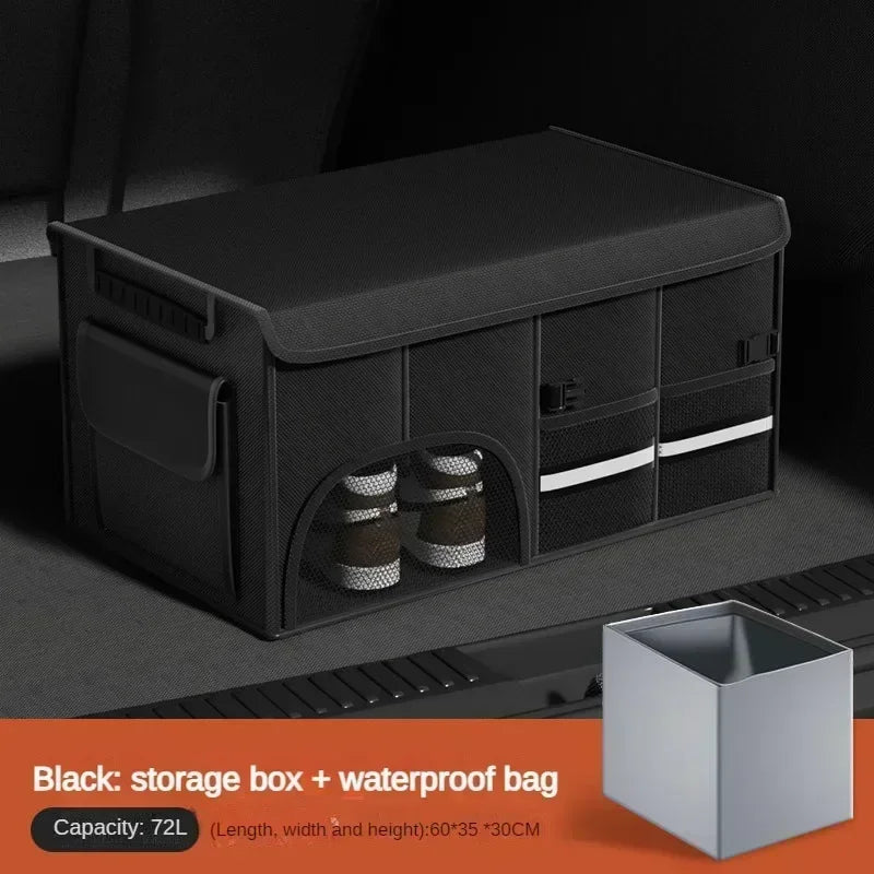 Foldable Car Trunk Storage Box – Multi-Compartment 72 L Organizer Bag with Anti-Slip Base, Waterproof Oxford Fabric Cargo Organizer - Delicate Leather