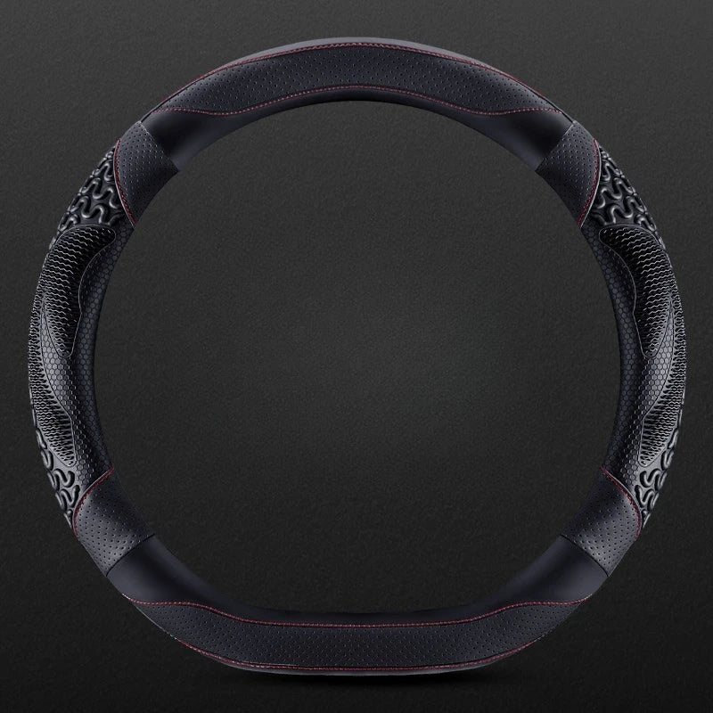 PU Leather Steering Wheel Cover 38cm – Universal Non-Slip O/D Type Breathable Car Steering Protector - Delicate Leather