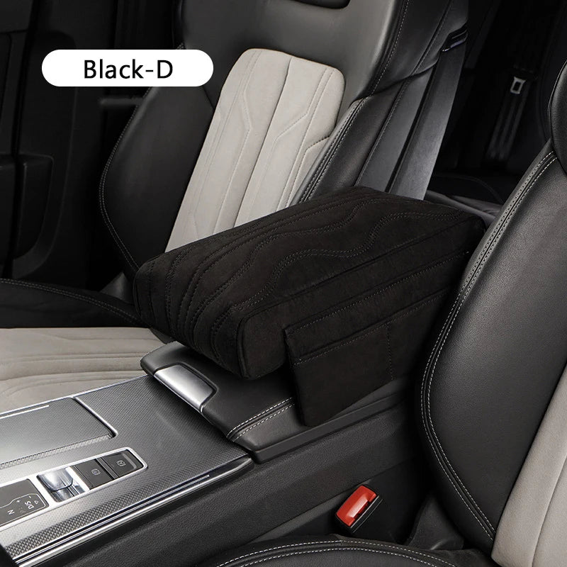 Suede Car Armrest Cushion with Cup Holder – Memory Foam Center Console Pad, Universal Fit, Enhanced Elbow Support - Delicate Leather