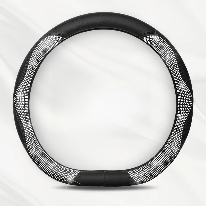 Shining Rhinestone Pink Steering Wheel Cover – Sparkling Crystal Diamond Car Interior Accessory for Women, 15-inch Universal Fit - Delicate Leather