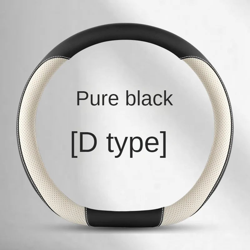 Leather Steering Wheel Cover – Simple Design, Breathable Anti-Slip Handle Cover, Universal D-Ring Fit - Delicate Leather