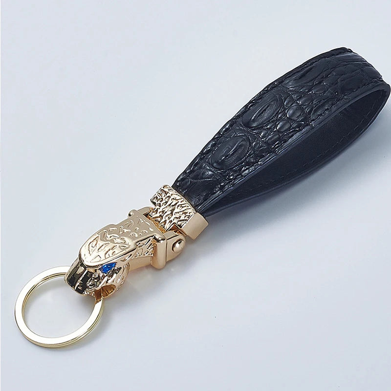 Leopard Head Keychain – Zinc Alloy & Crocodile Pattern Leather Key Ring, Unisex Fashion Pendant, Red - Delicate Leather