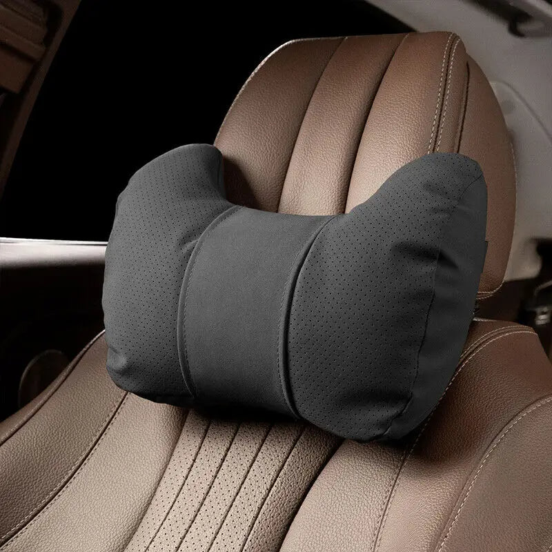 Car Neck & Waist Pillow - Soft Comfort Auto Seat Headrest and Cushion Support for Driving - Universal Fit - Delicate Leather