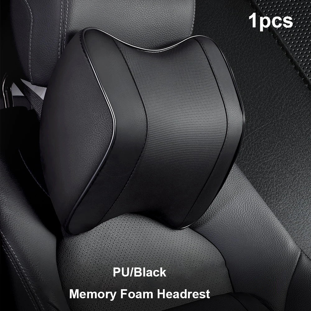Universal Breathable Memory Foam Car Headrest Pillow – Neck Support Cushion & Lumbar Guard for Comfortable Driving - Delicate Leather