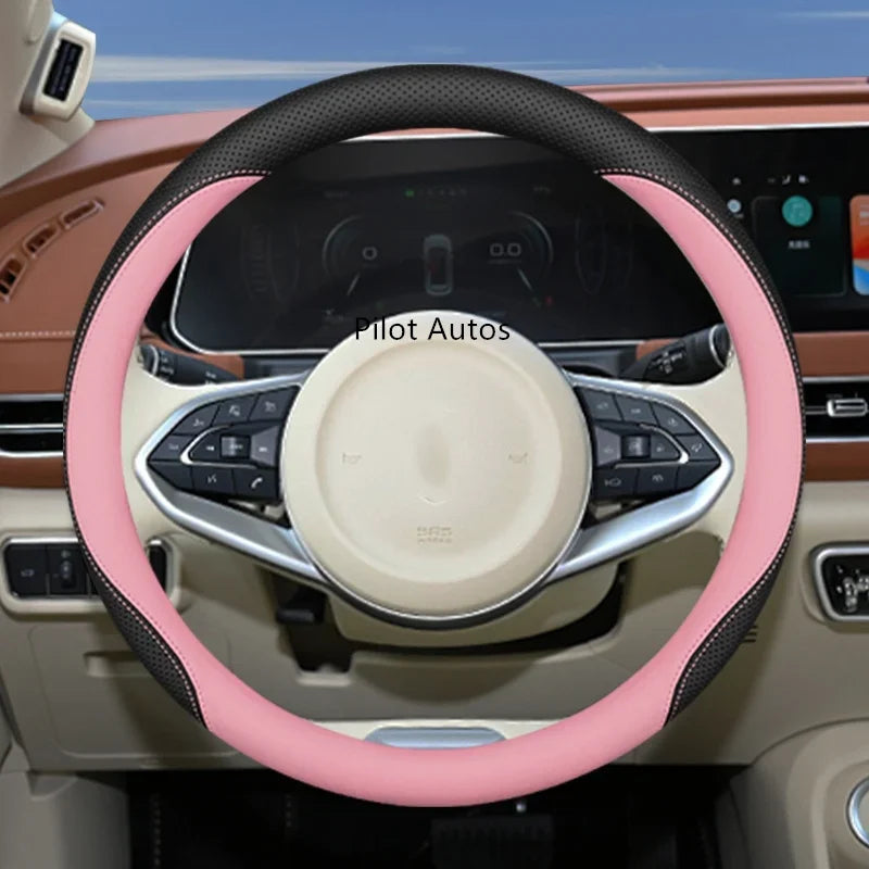 Original Colour Leather Steering Wheel Cover – Breathable Nappa Leather Protector, Custom Fit for ORA CAT / GWM ORA 03 Funky Cat - Delicate Leather