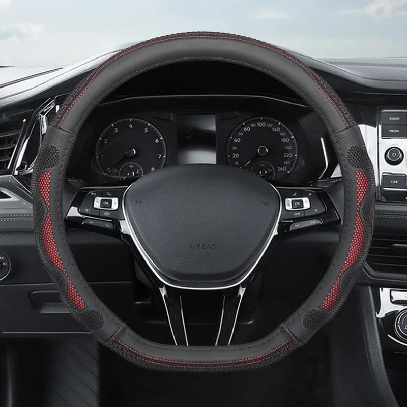 Universal Ice Silk Leather Steering Wheel Cover – 38cm Breathable Non-Slip Car Handle Cover, Four-Season Comfort Grip - Delicate Leather