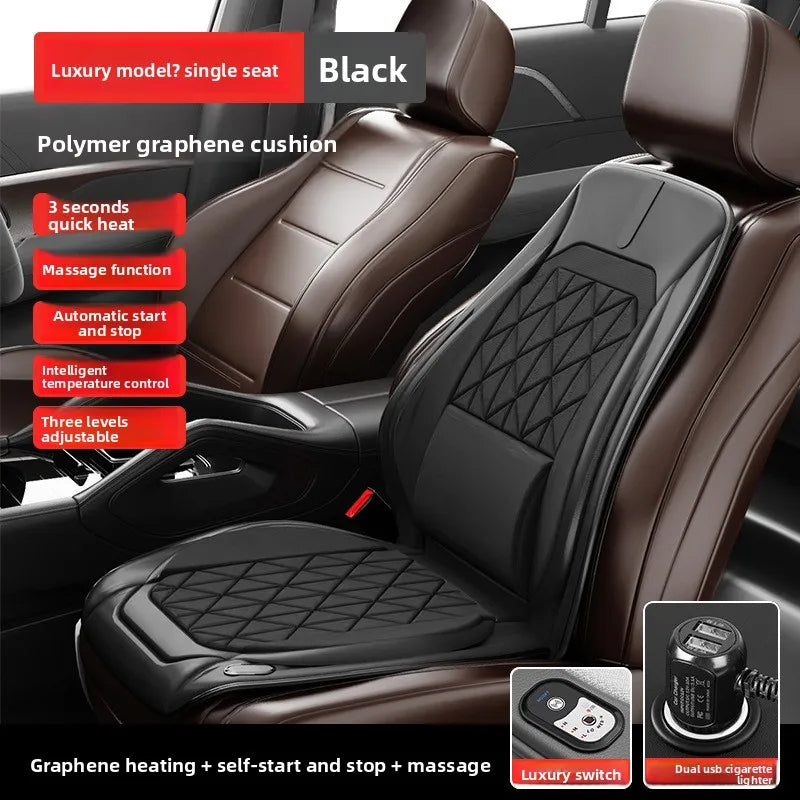 Graphene Heated Car Seat Cushion – Universal 12V/24V Seat Cover with Waist Support for Winter Warmth - Delicate Leather