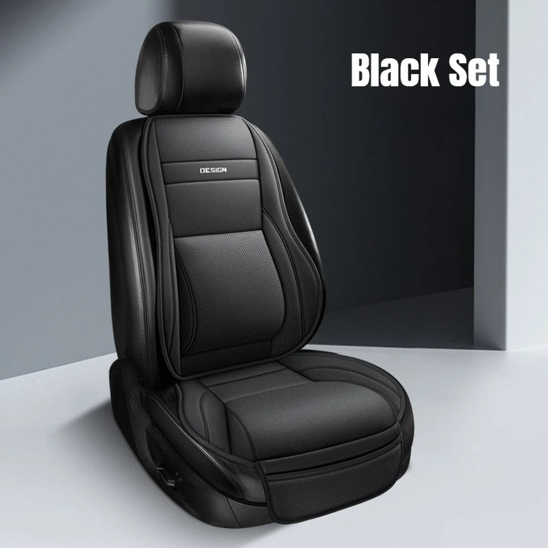 Universal Ergonomic Car Seat Cover with Built-In 6cm Lumbar Support & Leg Bolster – Four-Season Auto Seat Protection Pad - Delicate Leather