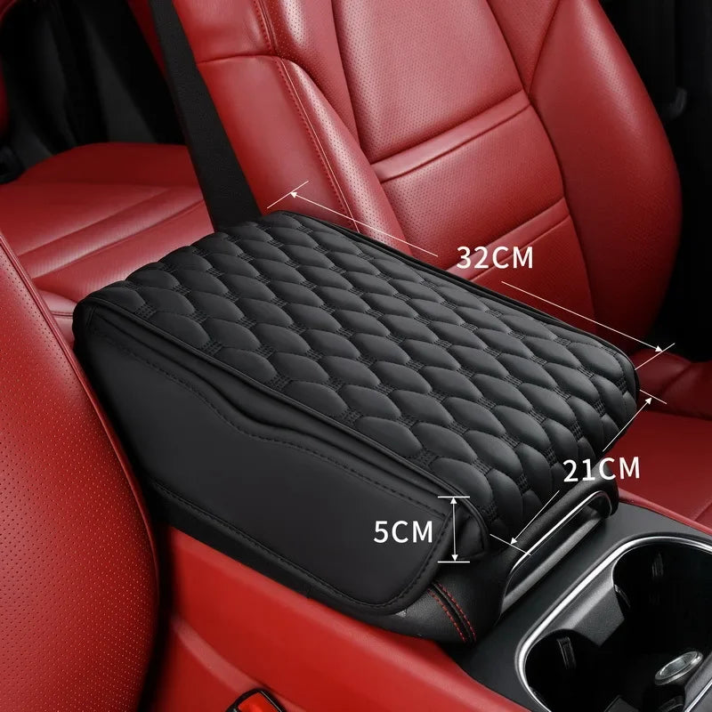 PU Leather Car Armrest Box Cover with Memory Foam – Ergonomic Center Console Armrest Cushion with Storage Pocket - Delicate Leather