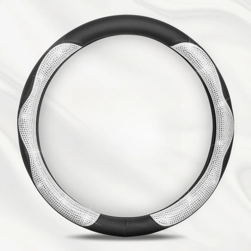 Shining Rhinestone Pink Steering Wheel Cover – Sparkling Crystal Diamond Car Interior Accessory for Women, 15-inch Universal Fit - Delicate Leather