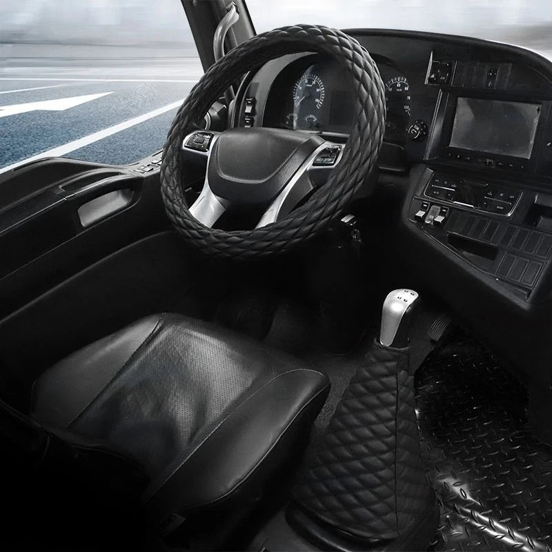 Universal Heavy-Duty Steering Wheel Cover 38cm– Anti-Slip Grip for Truck, Van, Bus & Lorry - Delicate Leather