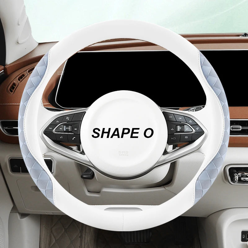 Anti-Slip Leather Steering Wheel Cover 38cm – Two-Tone Sport Style Universal Grip - Delicate Leather
