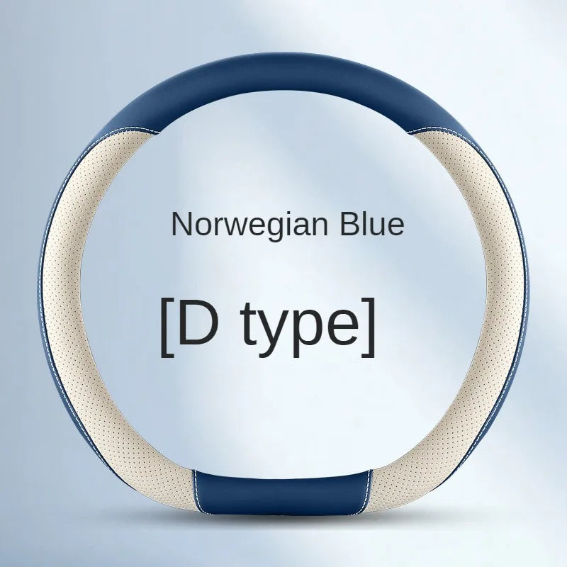 Leather Steering Wheel Cover – Simple Design, Breathable Anti-Slip Handle Cover, Universal D-Ring Fit - Delicate Leather