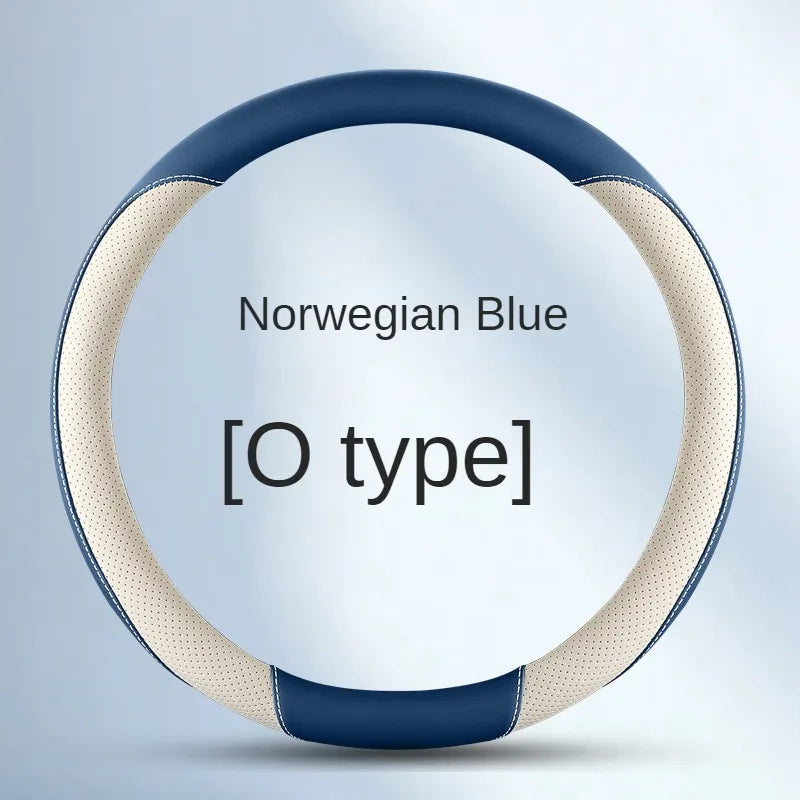 Leather Steering Wheel Cover – Simple Design, Breathable Anti-Slip Handle Cover, Universal D-Ring Fit - Delicate Leather