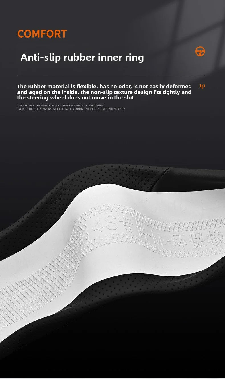 Car Steering Wheel Cover, Universal 38cm O/D Shape Leather Steering Wheel Cover – Car Interior Anti-Slip Accessory - Delicate Leather