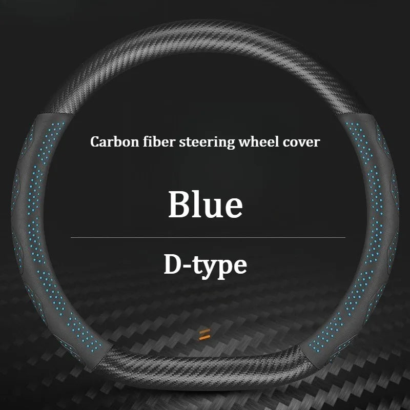 Carbon Fiber Leather Steering Wheel Cover – Universal Anti-Slip Car Steering Protector for Interior Comfort and Grip - Delicate Leather