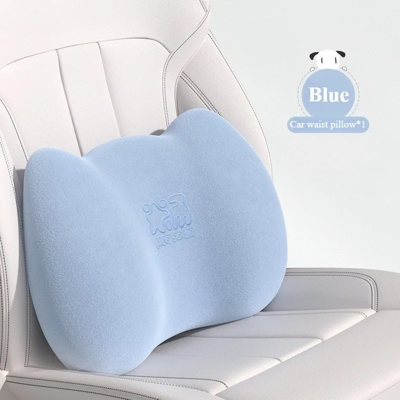 Plush Car Neck Pillow and Waist Pillow Set - Cute Pink Auto Headrest and Lumbar Support - Kawaii Car Seat Pillow for Comfort and Relaxation - Delicate Leather