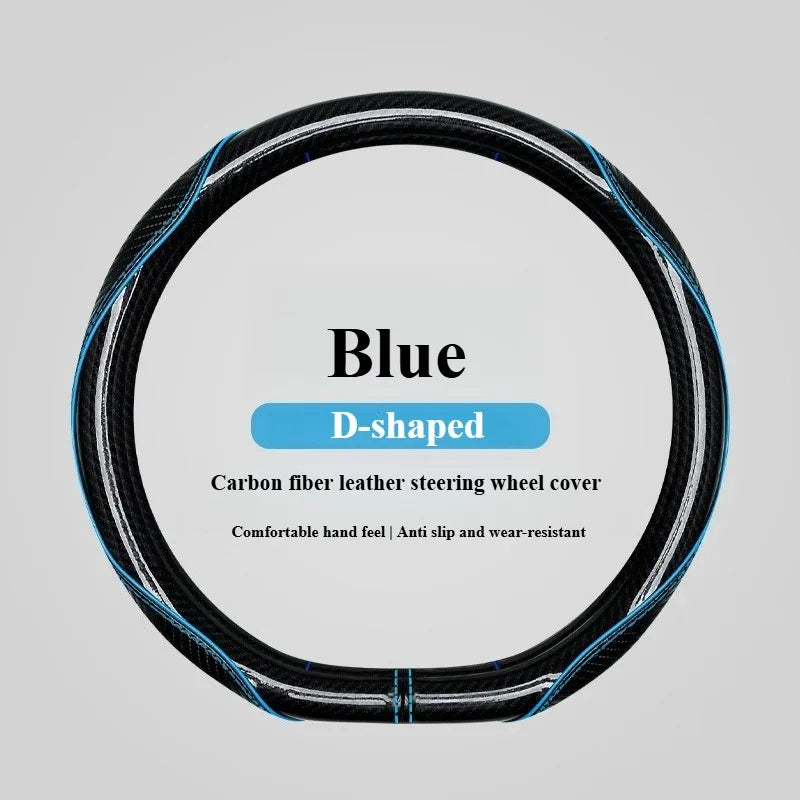 Sports Carbon Fiber Steering Wheel Cover – Universal Fit Double-D / O / D Type, Anti-Slip Breathable Grip, Four-Season Auto Accessory - Delicate Leather