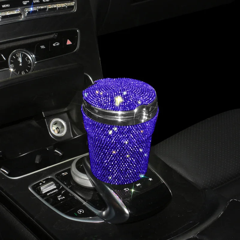 Portable Smokeless Car Ashtray with LED Light – Bling Design Auto Cup Holder Accessory - Delicate Leather
