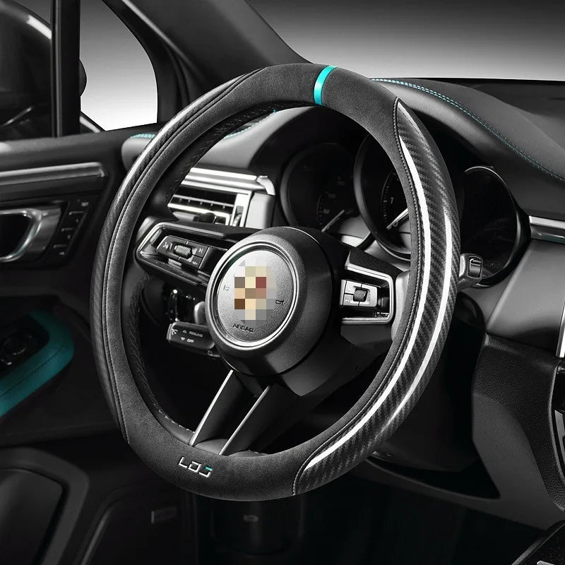 Luxury Suede & Carbon Fiber Steering Wheel Cover – Universal O/D Type Non-Slip Car Steering Protector - Delicate Leather