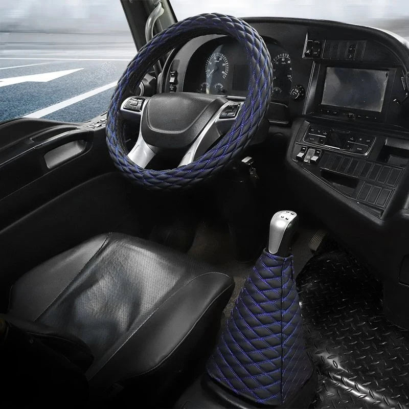 Universal Heavy-Duty Steering Wheel Cover 38cm– Anti-Slip Grip for Truck, Van, Bus & Lorry - Delicate Leather