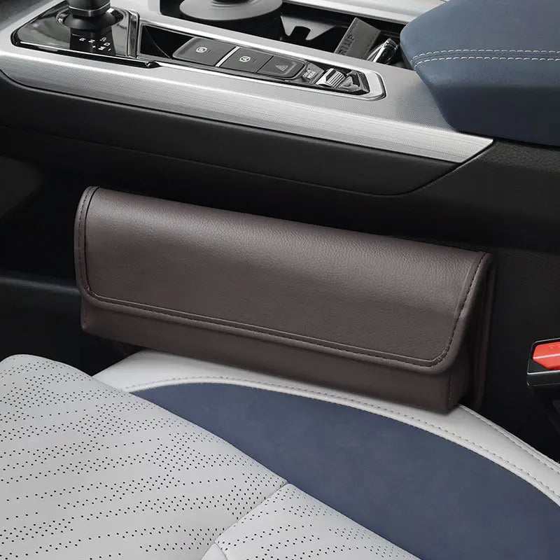 Car Seat Gap Organizer – Magnetic Lid Center Console Storage Box for Vehicle - Delicate Leather