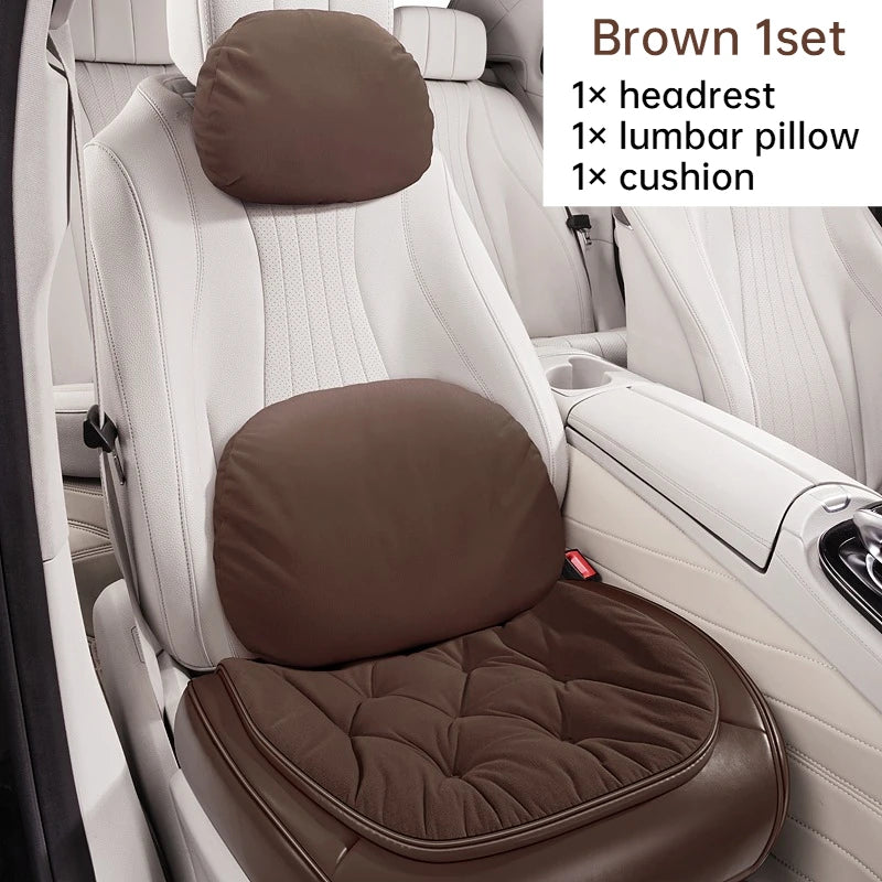 Premium PU Leather & Velvet Car Seat Covers – Cloud-Like Soft, Fluffy, Breathable, Universal Fit Interior Cushion Set - Delicate Leather