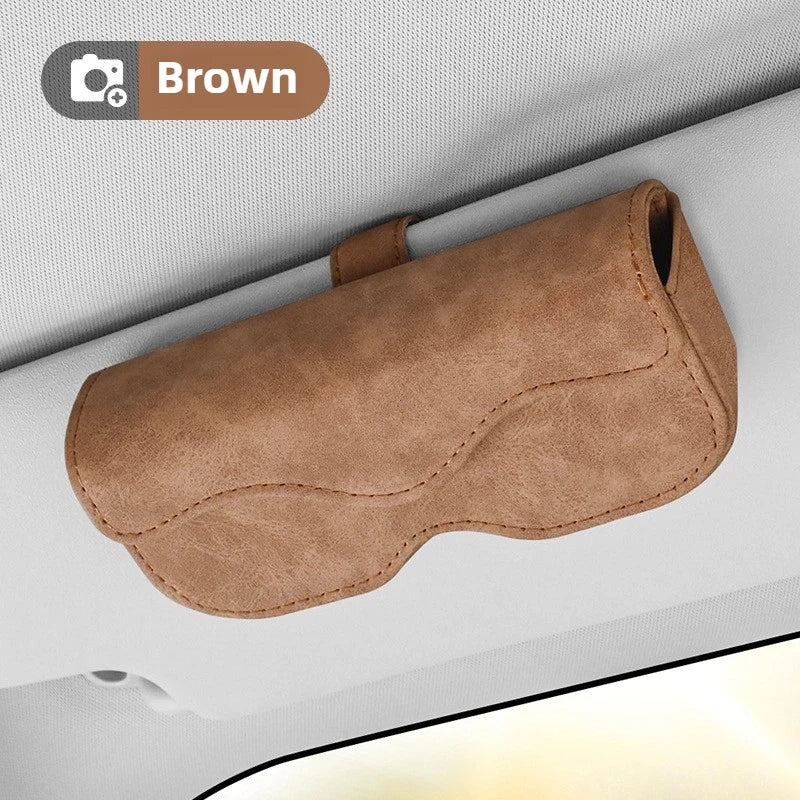 Suede Leather Car Eyeglass Holder – Magnetic Sun Visor Sunglasses Clip - Delicate Leather