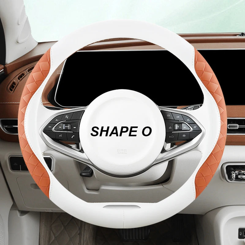 Anti-Slip Leather Steering Wheel Cover 38cm – Two-Tone Sport Style Universal Grip - Delicate Leather